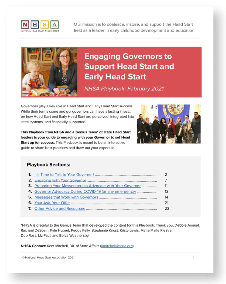 Playbook: Engaging Governors to Support Head Start and Early Head Start