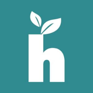 graphic logo for the company Harmony. A lowercase "h" with a leaf growing out of the top.
