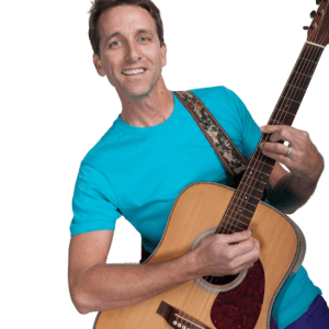 A photo of Nick Young striking a pose with an acoustic guitar