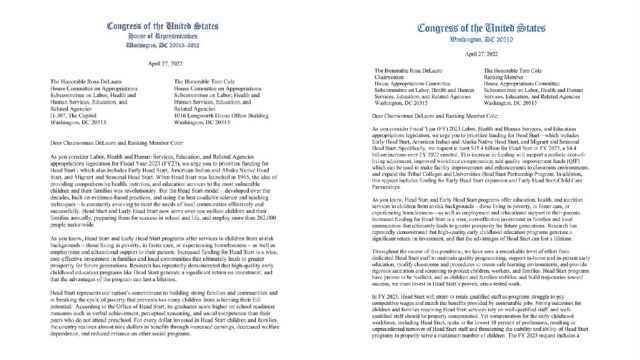 195 Representatives Endorse Robust FY23 Funding for Head Start